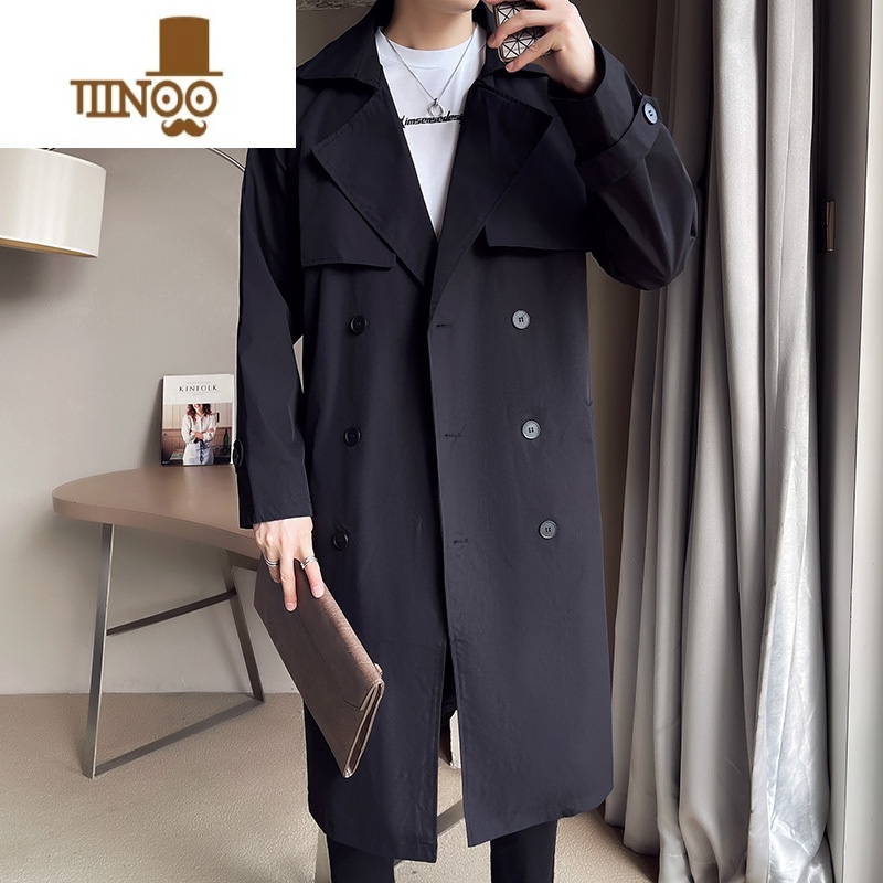 YANXU双排扣大衣男士特宽松潮流加长过膝行政外套秋季米白色中长款风衣高清大图