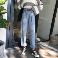 春装女装韩版高腰宽松阔腿裤休闲直筒裤显瘦九分裤牛仔裤学生长裤麦瑞思(MAR PAIRS)