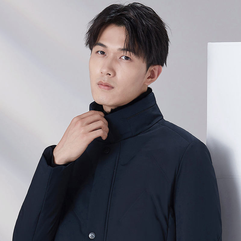 雅鹿羽绒服男士短款兔毛领修身保暖2020新款冬季中老年商务外套CZ