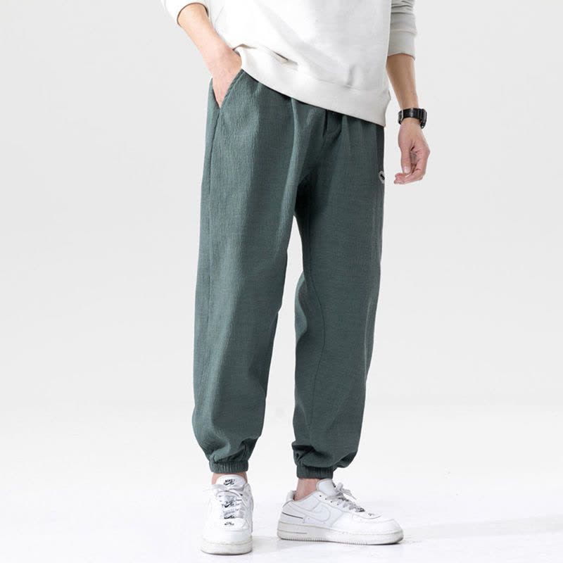 真维斯日系亚麻休闲裤男2022夏季薄款宽松百搭束脚裤外穿九分裤潮图片