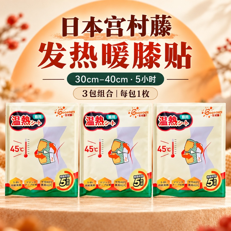 小林制药暖宝宝贴5+1片 自发热暖贴暖宫贴生理期痛经 护腰暖腰贴 GOCHOUGE-暖膝贴3包（30cm-40cm）