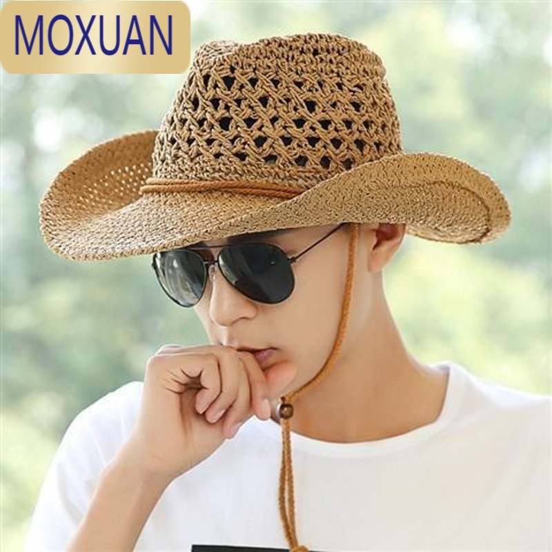 MOXUAN草帽男防晒工地户外夏天海边沙滩帽西部牛仔帽子男士太阳帽遮阳帽