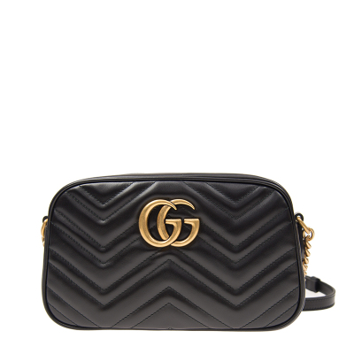 GUCCI 古驰 女士黑色GG Marmont系列小号绗缝肩背包 447632-DTD1T-1000