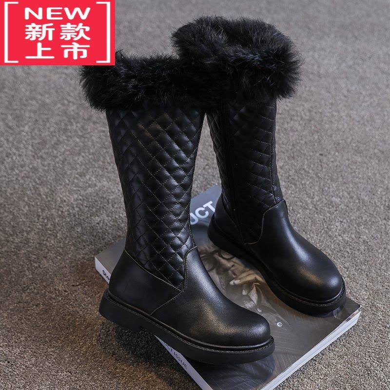 可莉允女童靴子长筒靴2022冬季加绒棉靴皮靴高筒靴公主长靴儿童鞋雪地靴图片