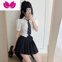 七斓足浴技师工作服jk套装夏制服白色短袖衬衫女+百褶短裙减龄+ 2XL建议125-135斤 短袖衬衫+领带+百褶裙套装