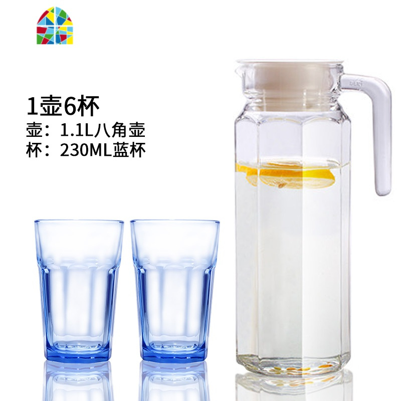 加厚耐热玻璃水壶冷水壶凉水壶大容量泡茶壶扎啤壶玻璃瓶 FENGHOU 大八角壶送6杯