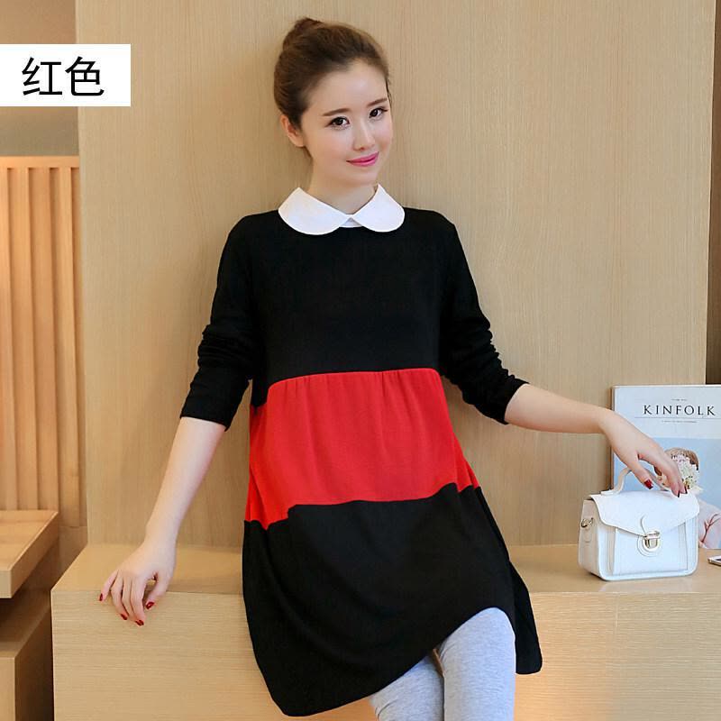 迪鲁奥（DILUAO)孕妇连衣裙孕妇装秋装中长款韩版拼接长袖孕妇裙加肥加大码200斤图片