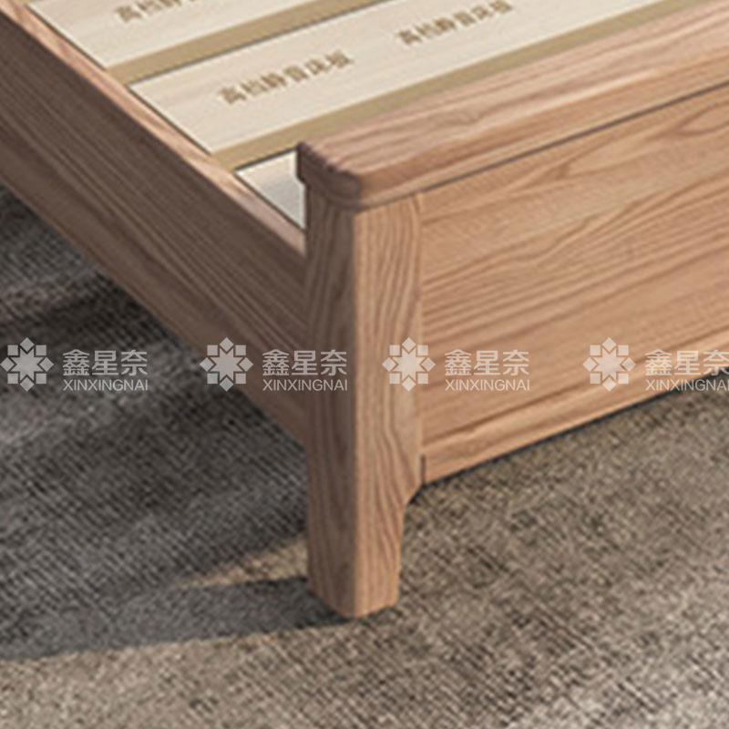 鑫星奈XXN4022720 简约白蜡木实木床原木风单人床1.8米含两个床头柜高清大图