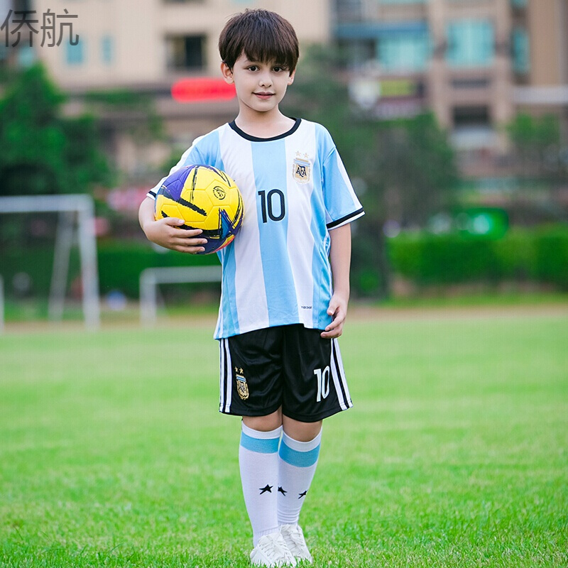 儿童足球服套装男女球衣马竞阿根廷短袖比赛训练运动队服定制运动套装