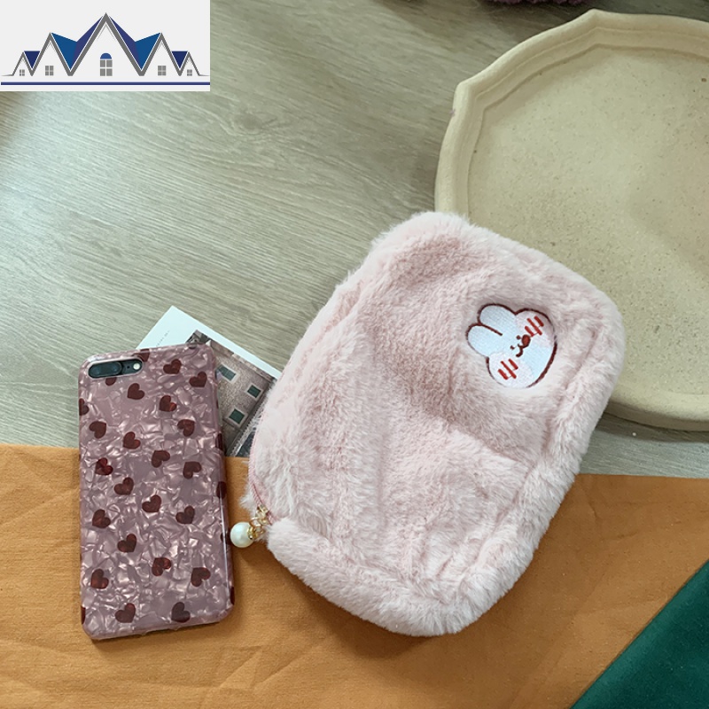 日系小清新简约可爱秋冬毛绒刺绣少女心化妆包卡携小号收纳包 三维工匠高清大图