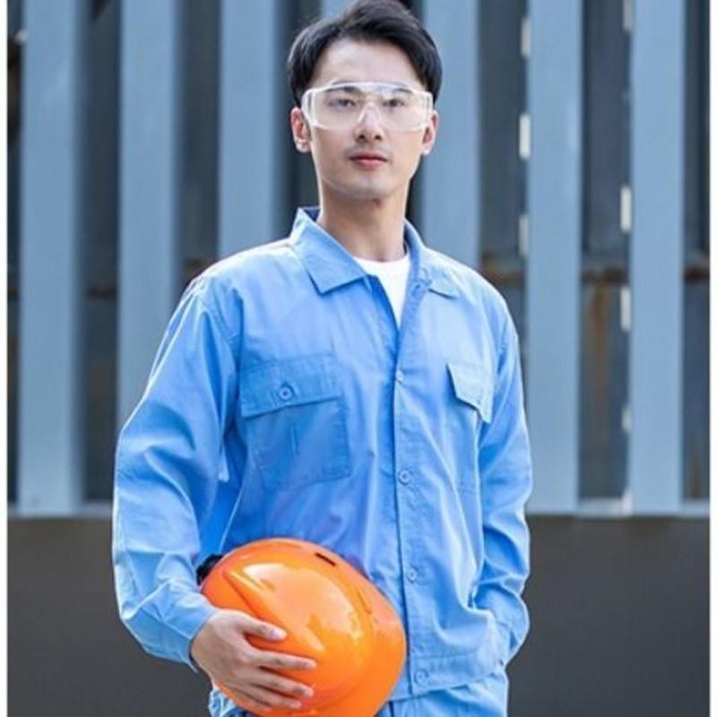 夏季工作服长袖男女工程服短袖套装上衣吸汗透气产厂服劳保服防晒 天蓝色短袖上衣 165/84A