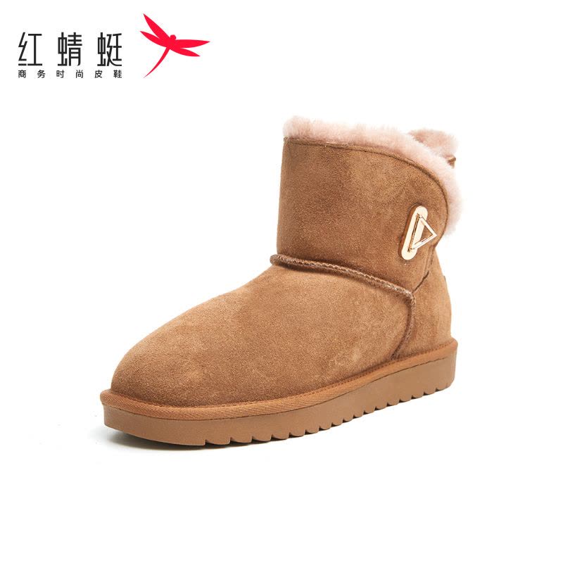 红蜻蜓雪地靴女鞋冬季加绒棉鞋女纯色保暖鞋休闲防水厚底短筒靴棉靴子女图片