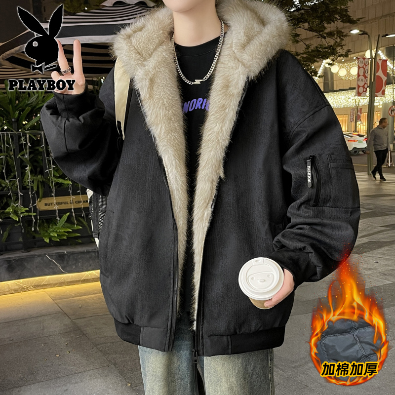 花花公子新款高品质秋冬季青少年加棉加厚棉衣男座山棉服外套_40高清大图