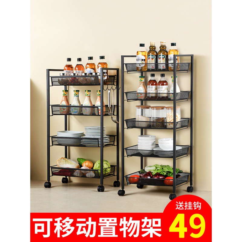 厨房置物架落地多层小推车菜篮可移动带轮蔬菜收纳架零食储物架子收纳层架 三维工匠高清大图