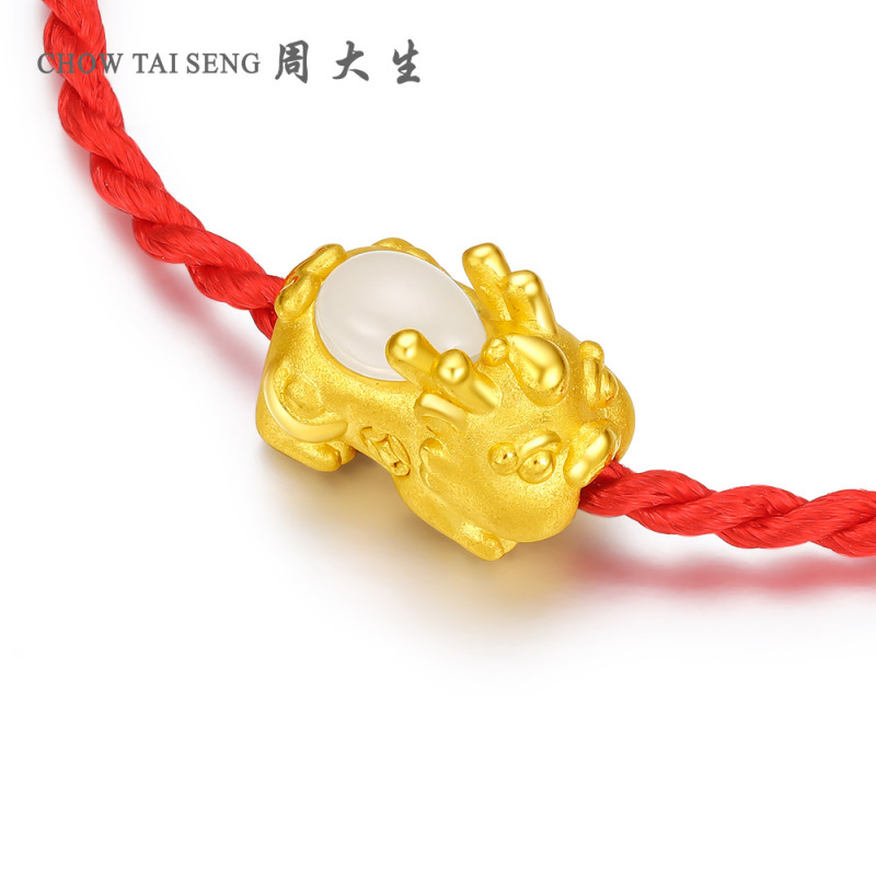 周大生金镶玉貔貅转运珠足金正品和田玉黄金男女皮丘石榴石手链