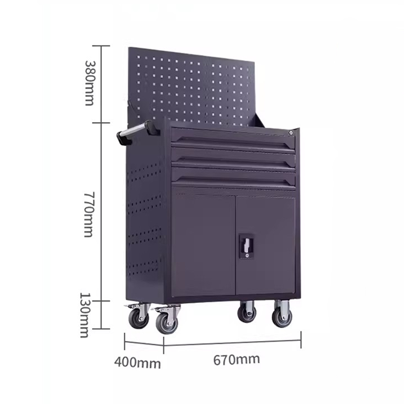 迅迈 石墨灰 三抽工具车+挂板 汽修五金零件工具车小推车 40*67*128cm 单位 ;台高清大图