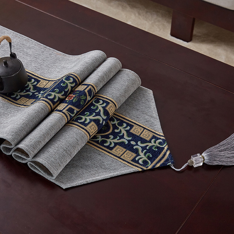 京城派 新中式桌旗禅意茶席灯芯绒材质茶几桌布茶道长条布艺现代简约