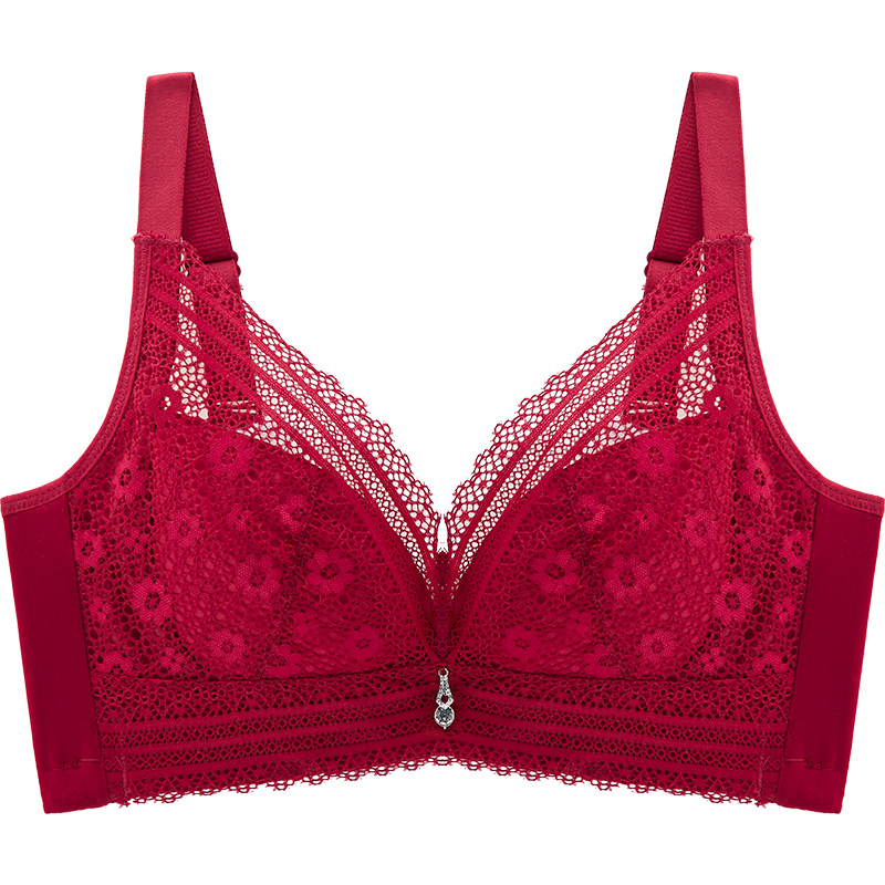 yunwuxin帕兰蝶红色内衣女无钢圈超薄款上托聚拢胸罩调整型本命年文胸