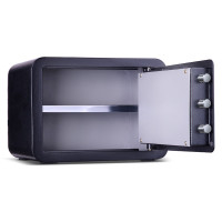 得力deli33473保管箱高25CM小型办公家用保险箱保险柜 指纹密码双保险保管箱 黑色