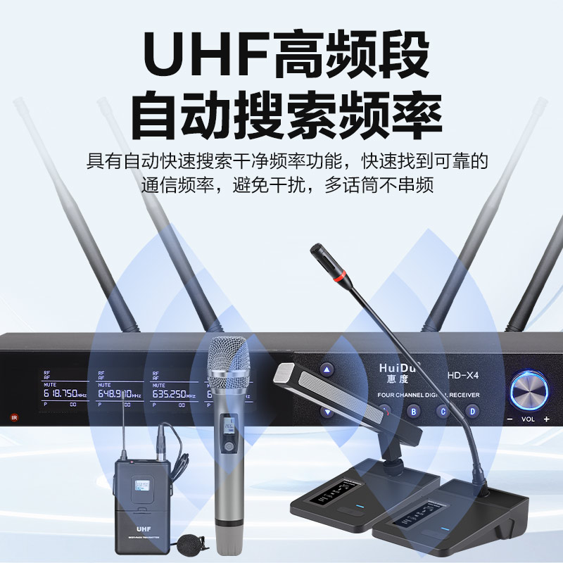 惠度(HuiDu)HD-X4专业无线麦克风一拖四会议鹅颈手持头戴耳麦领夹会议培训舞台话筒头戴款高清大图