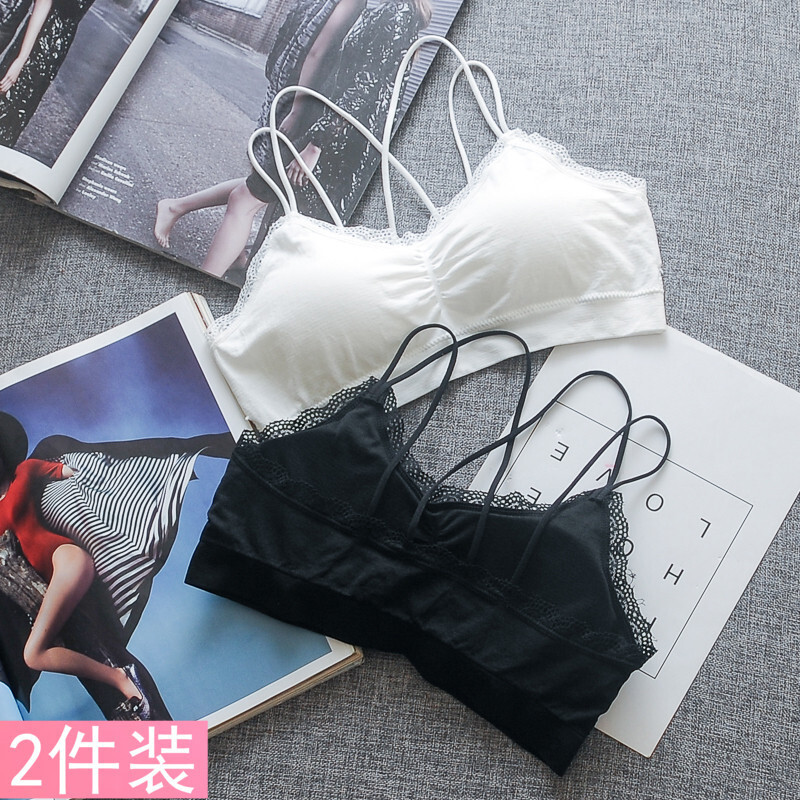 花边打底裹胸抹胸女士性感交叉美背带背心短款带胸垫内衣