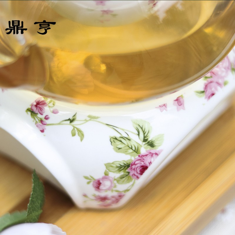 鼎亨?陶瓷玻璃花茶壶 下午茶花茶水果花茶壶耐热 蜡烛带加热底