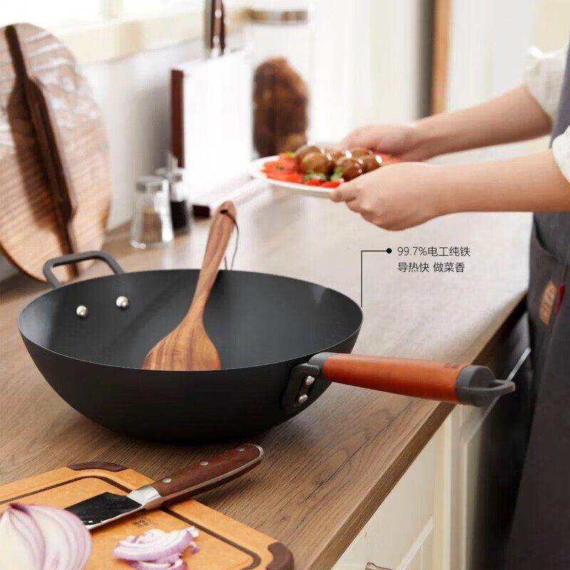 三禾新不锈铁锅CTN3005-5实木盖30cm无涂层家用圆底炒菜锅电磁炉燃气通用高清大图