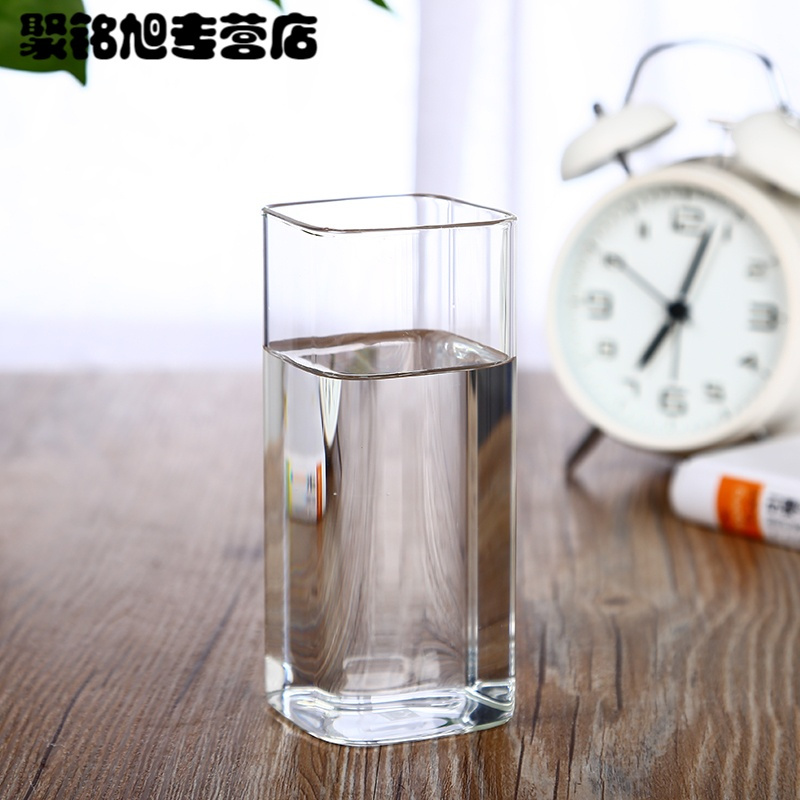 创意方形玻璃杯2只水杯套装家用茶杯透明耐热杯子牛奶杯果汁杯