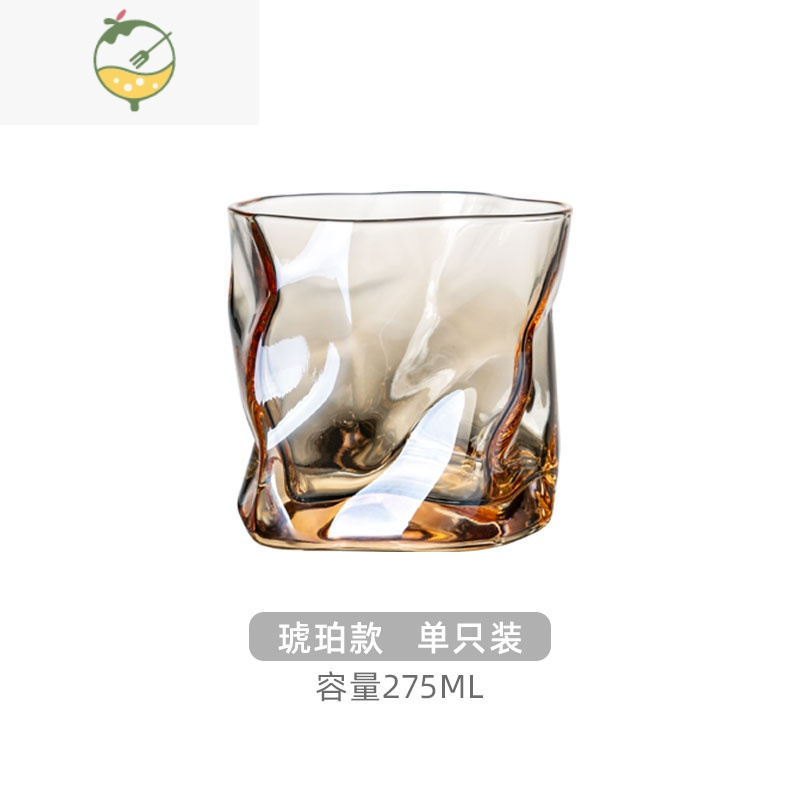 YICHENG日式威士忌酒杯家用耐热透明磨砂玻璃杯水杯鸡尾酒杯子套装啤酒杯 [单只]琥珀款275ml