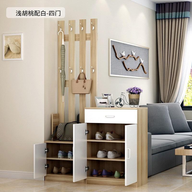 能鞋架组合落地式带衣架挂衣服的简易一体鞋柜厅家用铁艺放