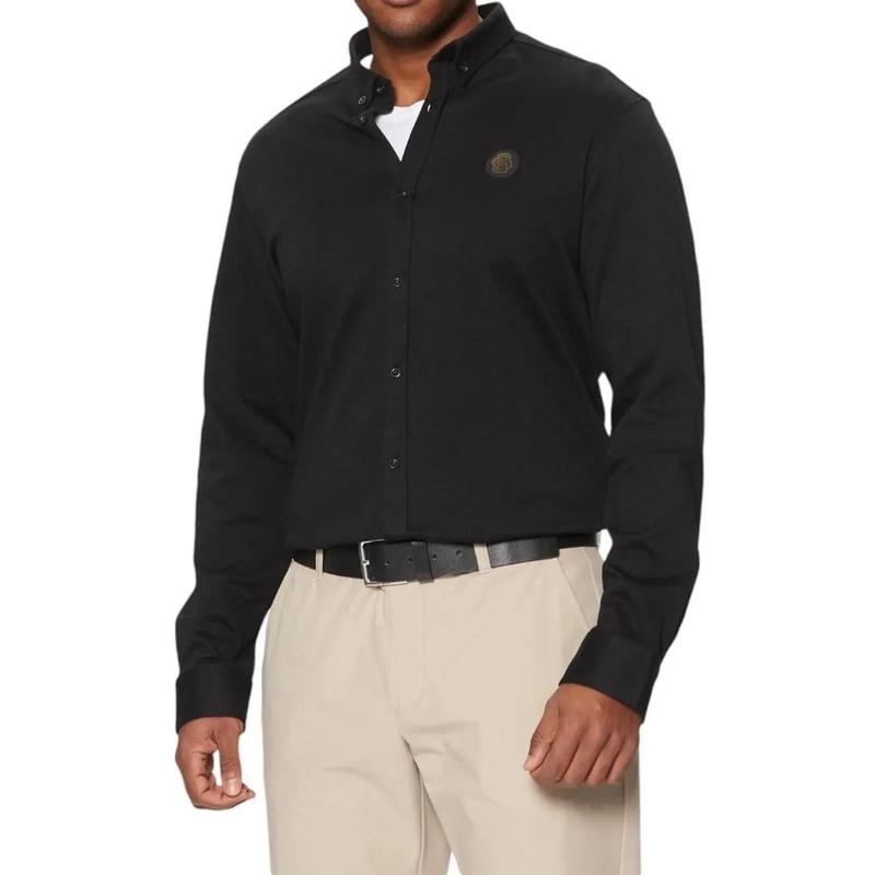 雨果博斯(HUGO BOSS)黑色男士商务休闲长袖衬衫通勤百搭修身显瘦工作服