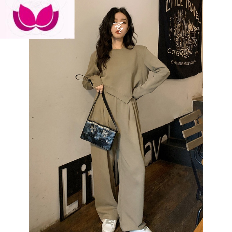 七斓冬季卫衣运动套装女宽松加绒休闲时尚炸街美式学生减龄套洋气 灰绿色卫衣+裤子 L(建议116-135斤