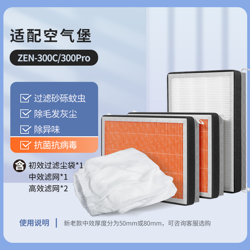 适配AIRBURG空气堡滤芯新风过滤网[ZEN-300][抗菌]一套4片高清大图