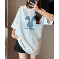 唐狮 夏季女圆领前胸图案短袖纯棉T恤百搭减龄ins