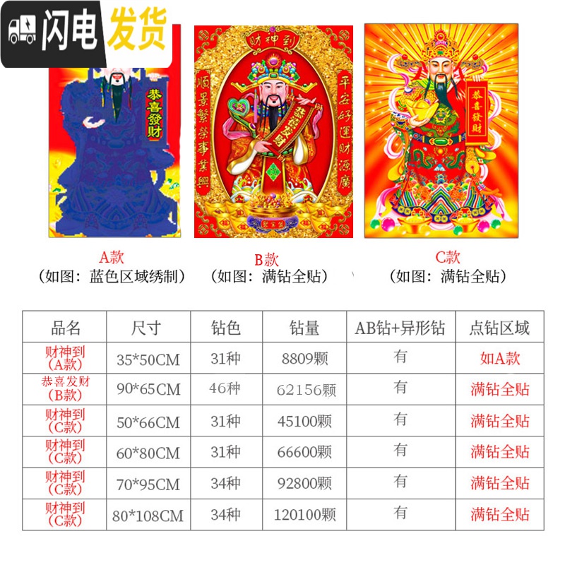 三维工匠钻石画2019年新款财神爷5D满钻水晶水钻2020 C款[恭喜发财]异形钻-满钻全贴[80*108CM][十字绣高清大图