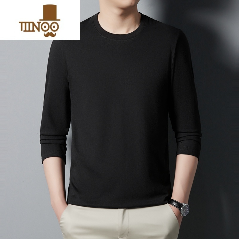 YANXU长袖t恤男士薄款纯色体恤休闲宽松内搭男装打底衫T高清大图