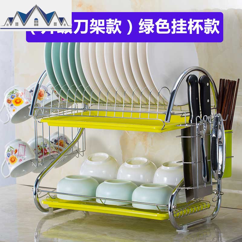 厨房置物架碗筷收纳架沥水架用品家用多层洗水池放刀碗碟架子碗柜_392 （升级刀架款）绿色挂杯款