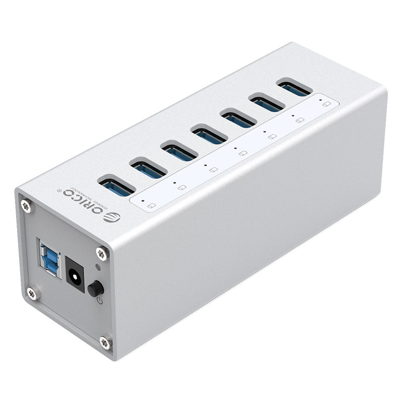 Orico/奥睿科 A3H4-BK 铝USB3.0分线器MAC接口扩展器usb集线器hub带电源外接硬盘 7口黑色
