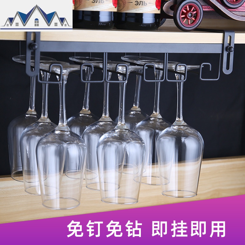 红酒杯架倒挂 家用高脚杯架欧式酒柜轻奢杯架免钉悬挂红酒杯架子 三维工匠收纳层架高清大图