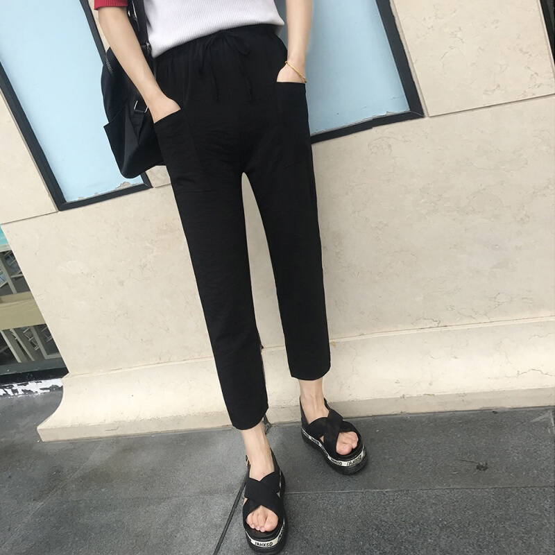 夏季哈伦裤女宽松薄九分裤百搭新款大码冰丝棉麻显瘦小脚休闲裤子