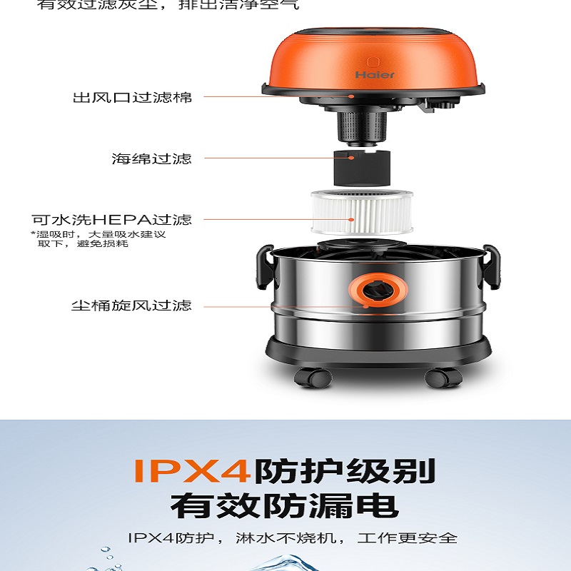 海尔桶式HZ-T715大吸力家用吸尘器20升大容量干湿两用微电脑控制高清大图