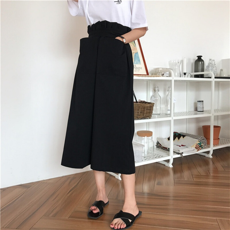 韩范简约休闲百搭宽松高腰系带花苞半身裙女学生中长裙夏季咖色均码