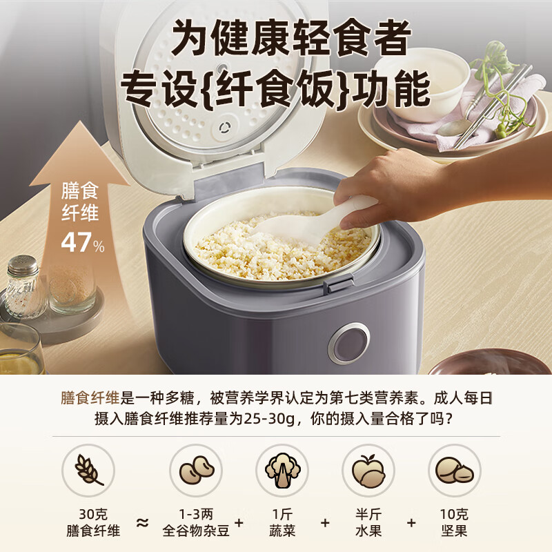 小熊(Bear)电饭煲 电饭锅 微压珐琅元釜柴火饭杂粮上下加热小型3-4个人多功能家用智能预约3L配蒸笼高清大图
