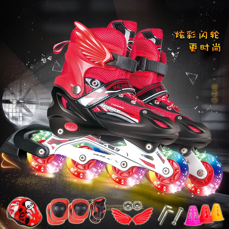 智扣溜冰鞋儿童全套装旱冰鞋可调直排滑冰鞋小孩轮滑鞋男女初学者闪光