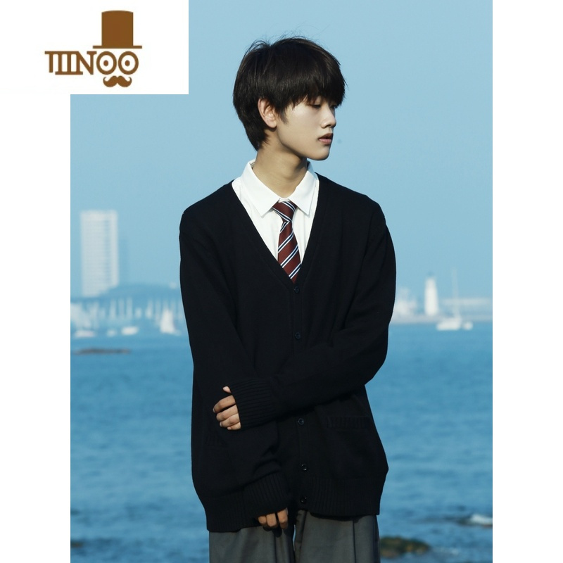 yanxu日系dk制服开衫v领针织毛衣男校服加厚上衣复古学院风长袖jk