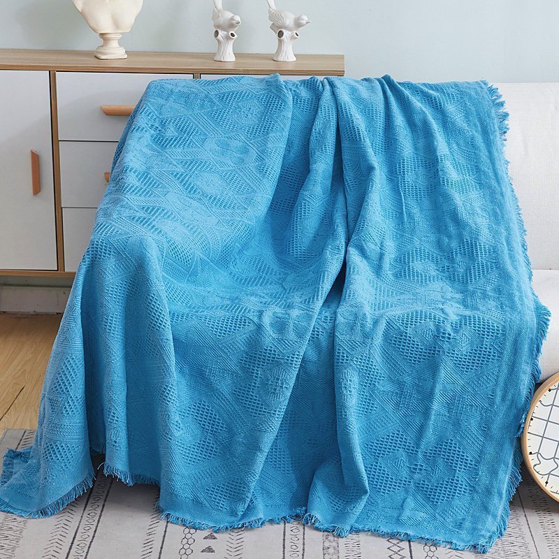 家柏饰(CORATED)北欧色沙发巾沙发布全盖毯子单简约沙发套沙发垫盖布罩 湖蓝菱形格【】 180*230cm