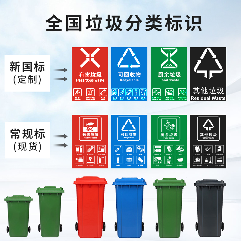 鑫办公 户外垃圾桶带轮子大垃圾桶大号环卫商用户外分类箱厨房带盖方形家用四色分类垃圾桶商场公司仓库垃圾桶高清大图
