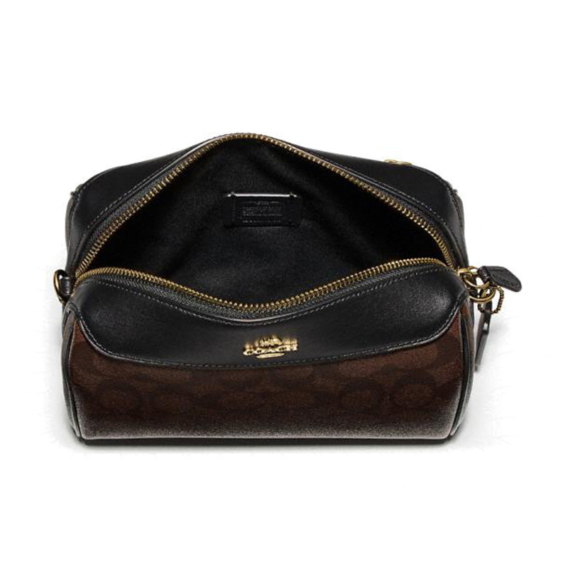 直营coach蔻驰迷你波士顿涂层帆布配皮拉链女士单肩包斜跨包女包