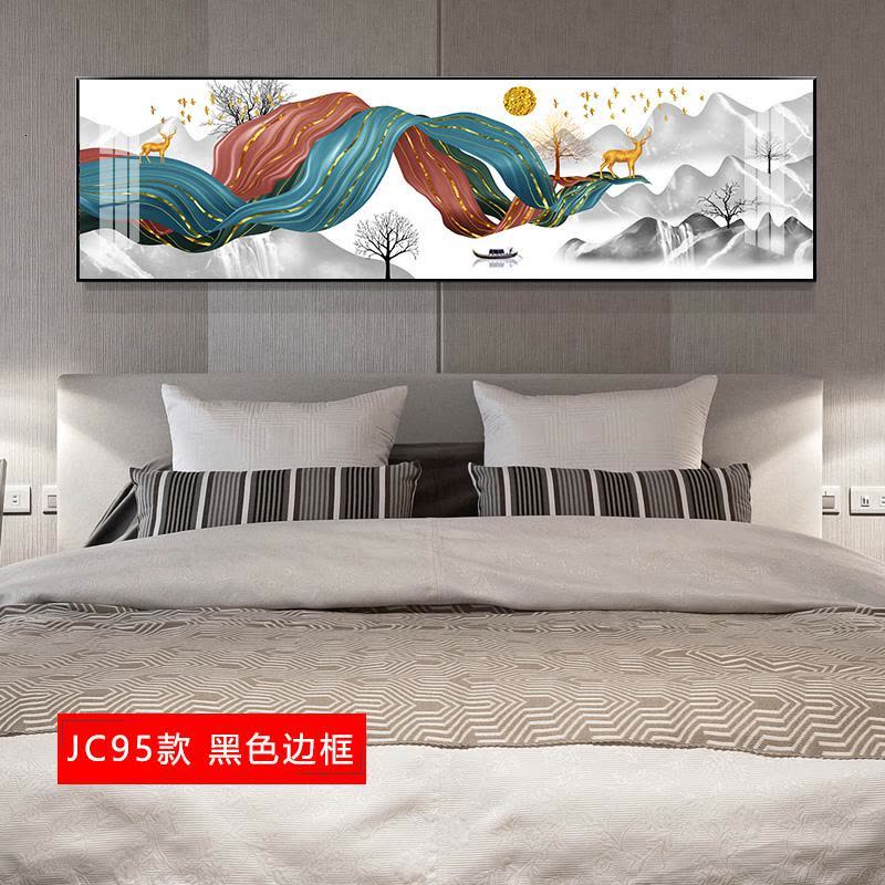 发财鹿客厅叠加装饰画现代简约沙发背景 jc95(黑色边框) 50×100cm晶瓷画(晶瓷工艺+金属框)统一发金色边框(需图片