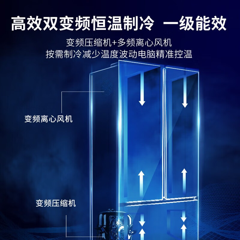 澳柯玛535升嵌入式T型门 双变频底部散热 风冷无霜一级能效智能精准控温软冷冻电子温控冰箱 BCD-535WPHNEV